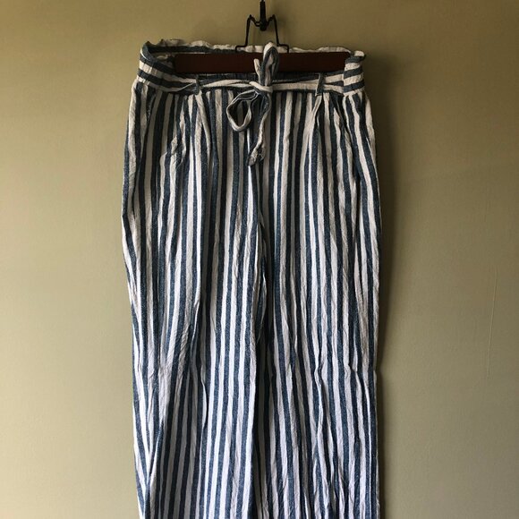 Jolt | Blue and White Striped Pants with Belt - Picture 1 of 5